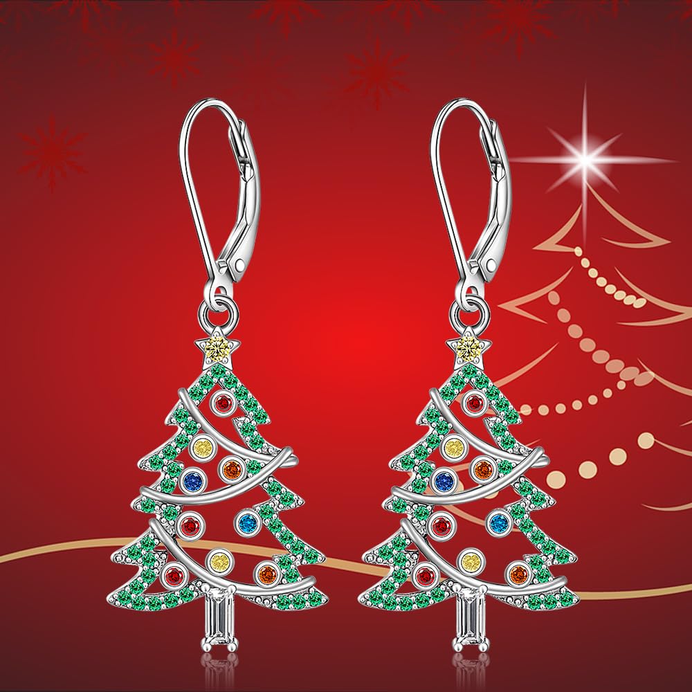 Christmas Tree Earrings Christmas Earrings for Women Sterling Silver Green Xmas Tree Winter Dangle Colorful Jewelry Charms Holiday Birthday Gift
