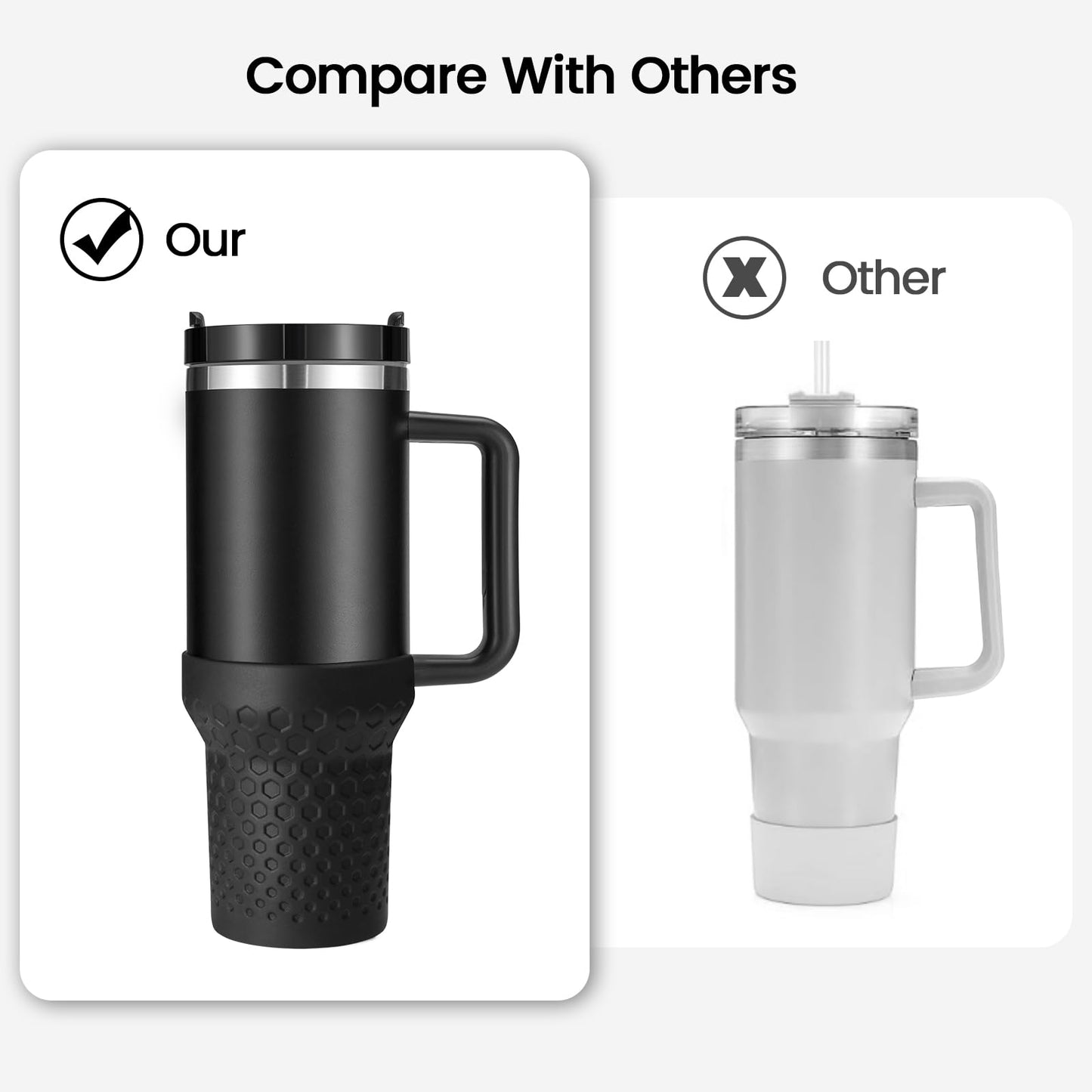 Thxbag Silicone Boot for Stanley Cup 30oz / 20oz, Black Boot Sleeve Cover Fit with Stanley H2.0 and Quencher Adventure Tumbler Accessories (Black, 30 oz & 20 oz)