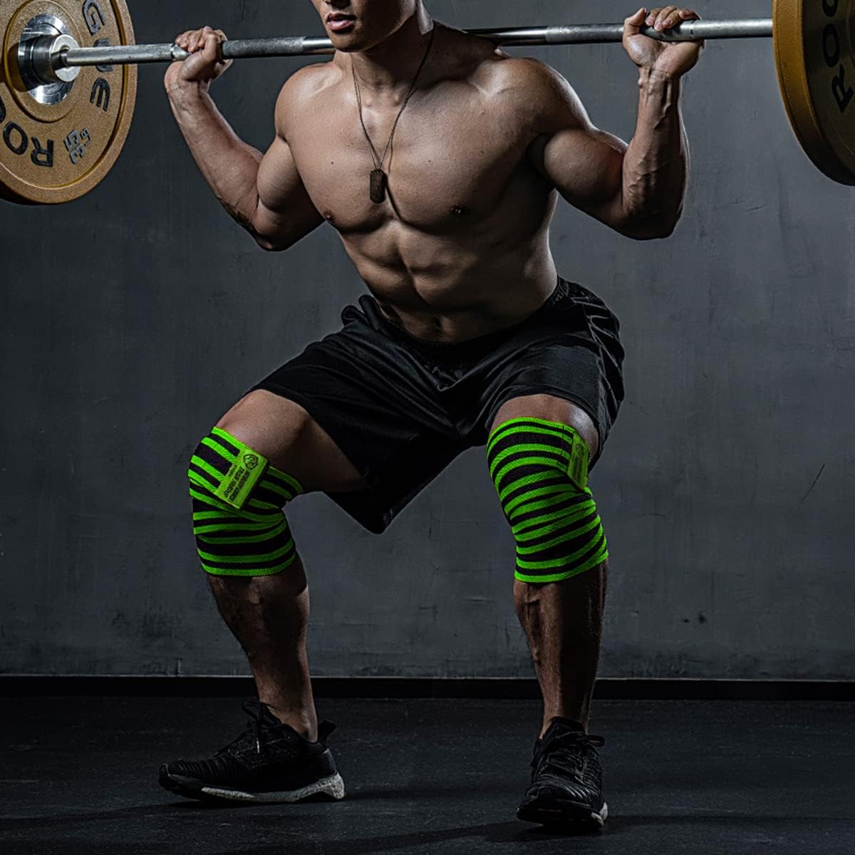 TAVIEW Elbow Wraps for Weightlifting (1 Pair), 47" Elastic Elbow Support & Compression Powerlifting, Fitness, Cross Training & Gym Workout, Elbow Straps Weight Lifting (72" knee wraps (Green&Black))