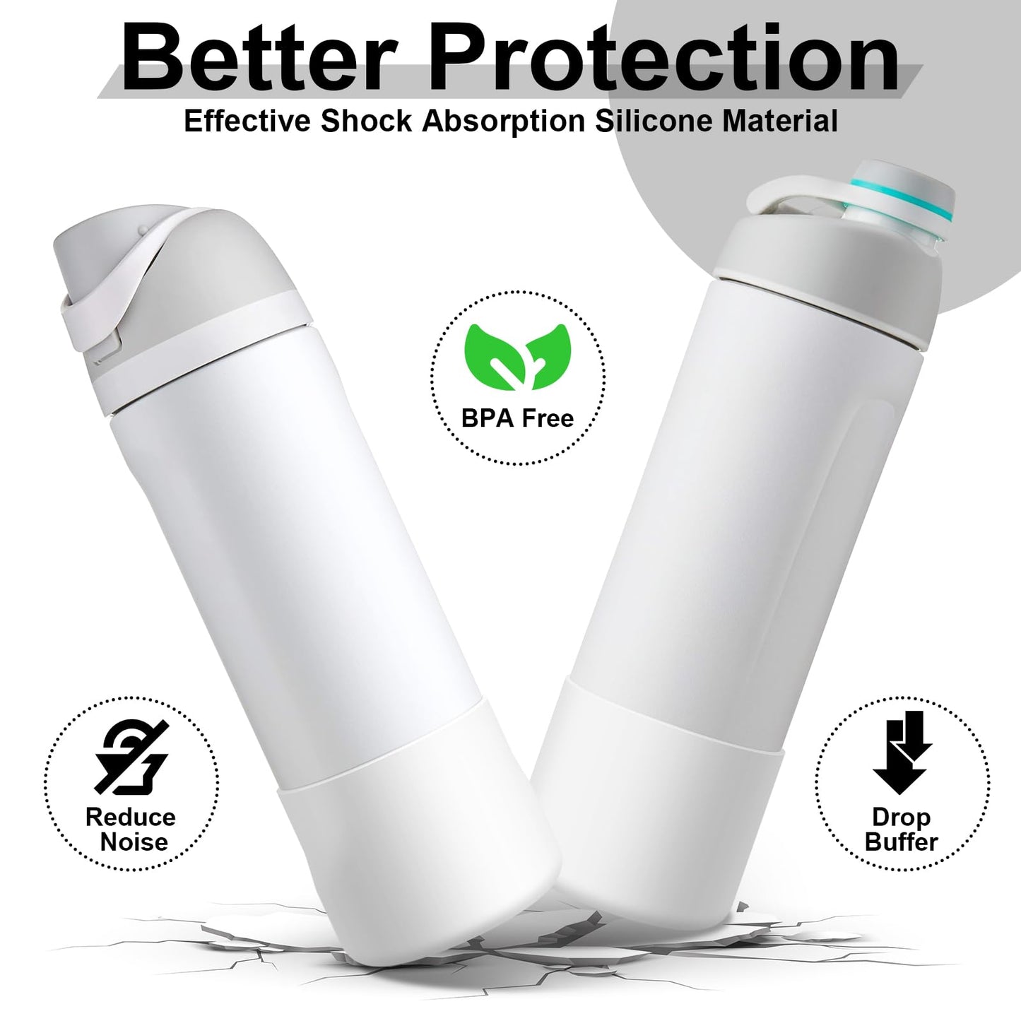 Alwenid 2PCS Silicone Water Bottle Boot for Owala 24 Oz, Anti-Slip Protective Sleeve Bottom Bumper Protector for FreeSip, Twist, and Flip Stainless Steel Water Bottles (White)