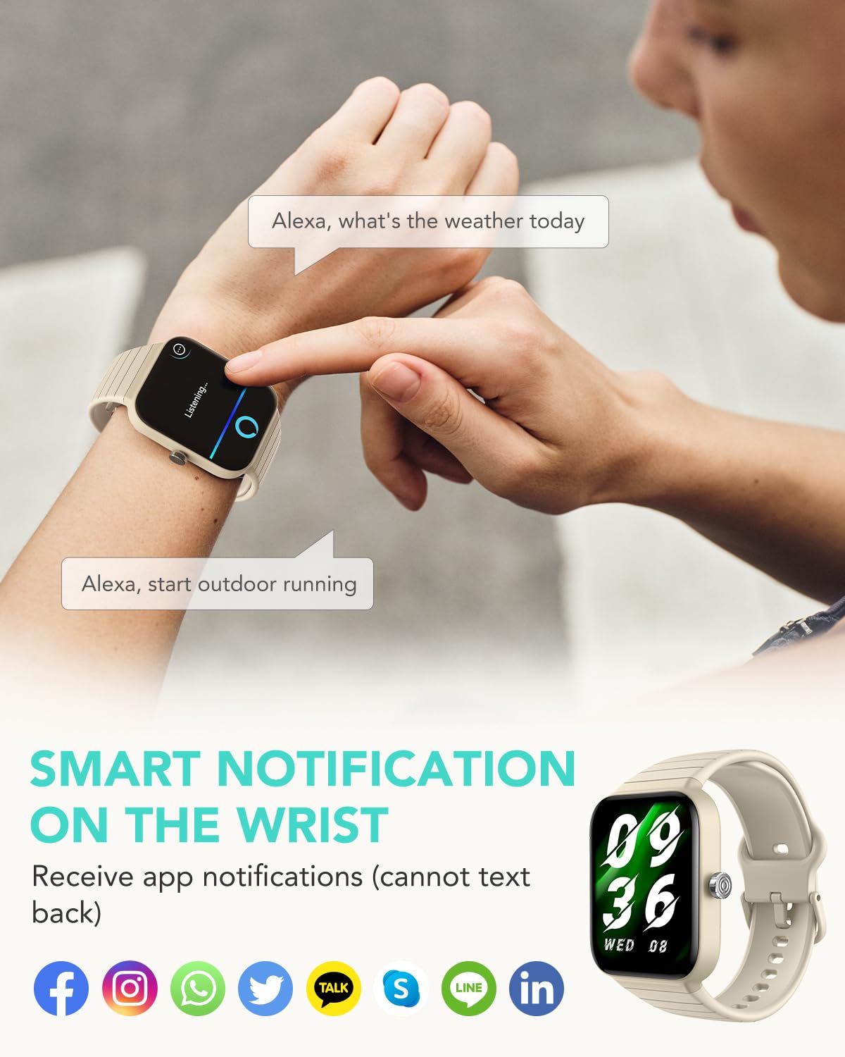 Smart Watch for Women Men with 2 Bands, Alexa Built-in 1.8" Smartwatch (Answer/Make Call) 100+ Sports Fitness Watch with Heart Rate SpO2 Monitor IP68 Waterproof iOS Android Compatible