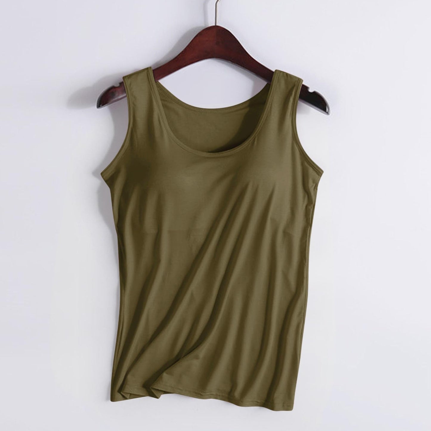 Prime Deals, Sport Tank Tops for Women, Womens Camisoles with Built in Bra Sleeveless Tank Tops Basic Cami Shirts Adjustable Spaghetti Strap Base Layer Army Green