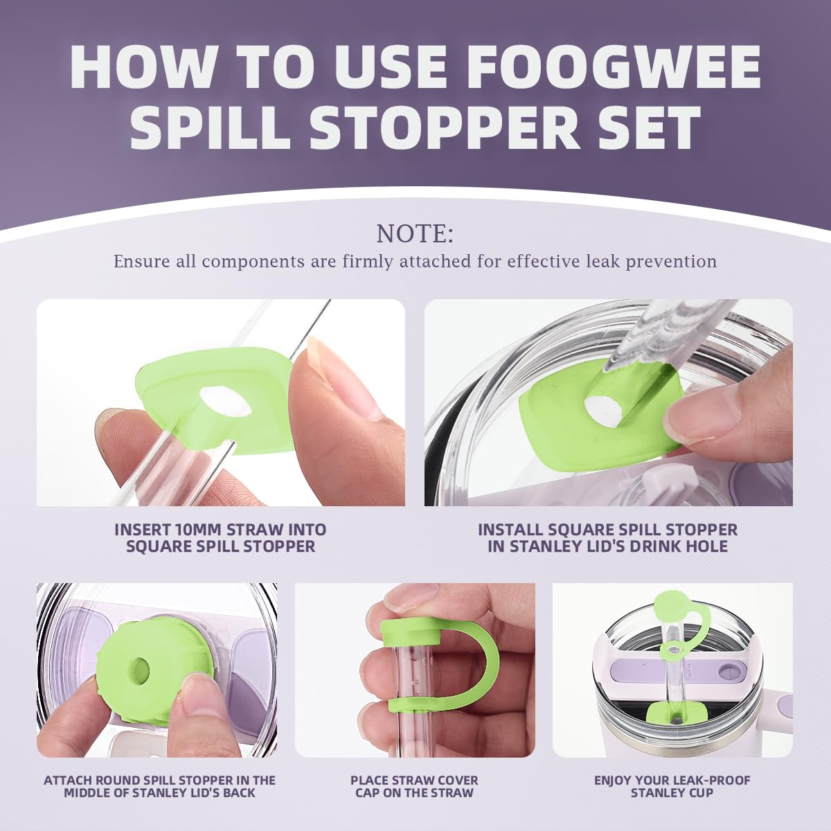 Silicone Spill Stopper Sets for Stanley 40/30 oz Quencher H2.0&1.0 Tumbler with Handle, Cup Accessories with Straw Cover Caps, Leak Stoppers(6Pcs Version 1.0&2.0) (Citron)