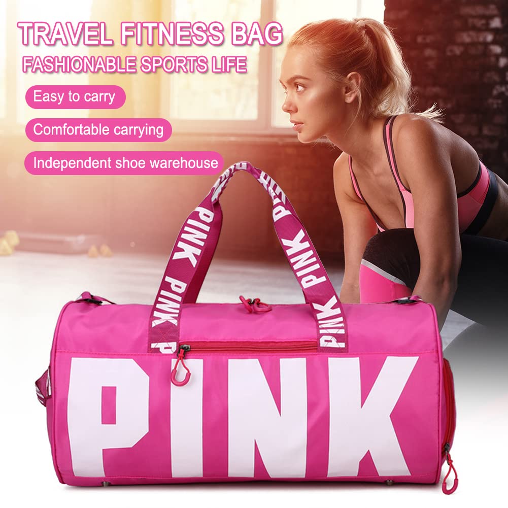 Sports Gym Bag, Travel Duffle Bag with PINK printing, Shoulder Tote Bags Weekend Bags for Workouts, Travel, Hiking, Perfect for Mom's Gifts