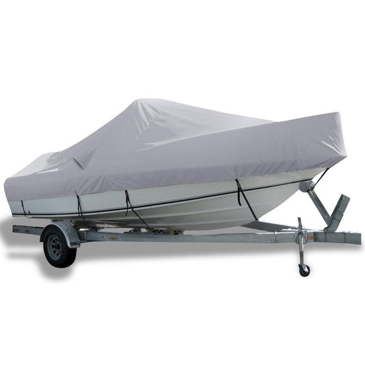 Comcaver Trailerable Boat Cover, Heavy Duty 800D 100% Waterproof Marine Grade Oxford Cloth, Weather Resistant Windproof UV & Tear-Resistant V-Hull Boat Cover, 14-16ft Long by 68in Wide, Light Grey