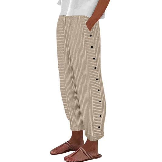 Generic Lightning Deals of Today Prime Clearance,Maternity Jeans Pants for Women Trendy Womens Capris Summer Striped Linen High Waisted Baggy Trousers Casual Track Loose Rubber Pants(Khaki,M), Medium