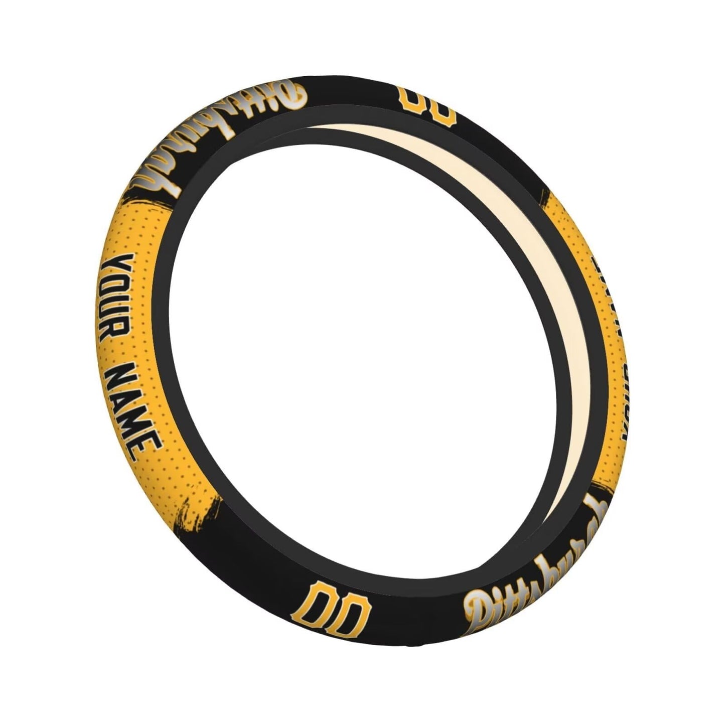 GENERIC Pittsburgh Custom Car Steering Wheel Covers,Personalized Name and Number,Anti Slip Elasticity Baseball Car Accessories,Universal 15 Inch Fit Suit for Most Car,SUV,ATV,Truck.