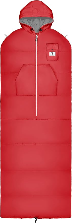 Thermotuff Wearable Sleeping Bag with Dual Hoodie, Zippered Arm Holes, Pockets & Adjustable Drawstring - Ideal for Camping, Cold Weather Hiking, and Stadium Sak Blanket