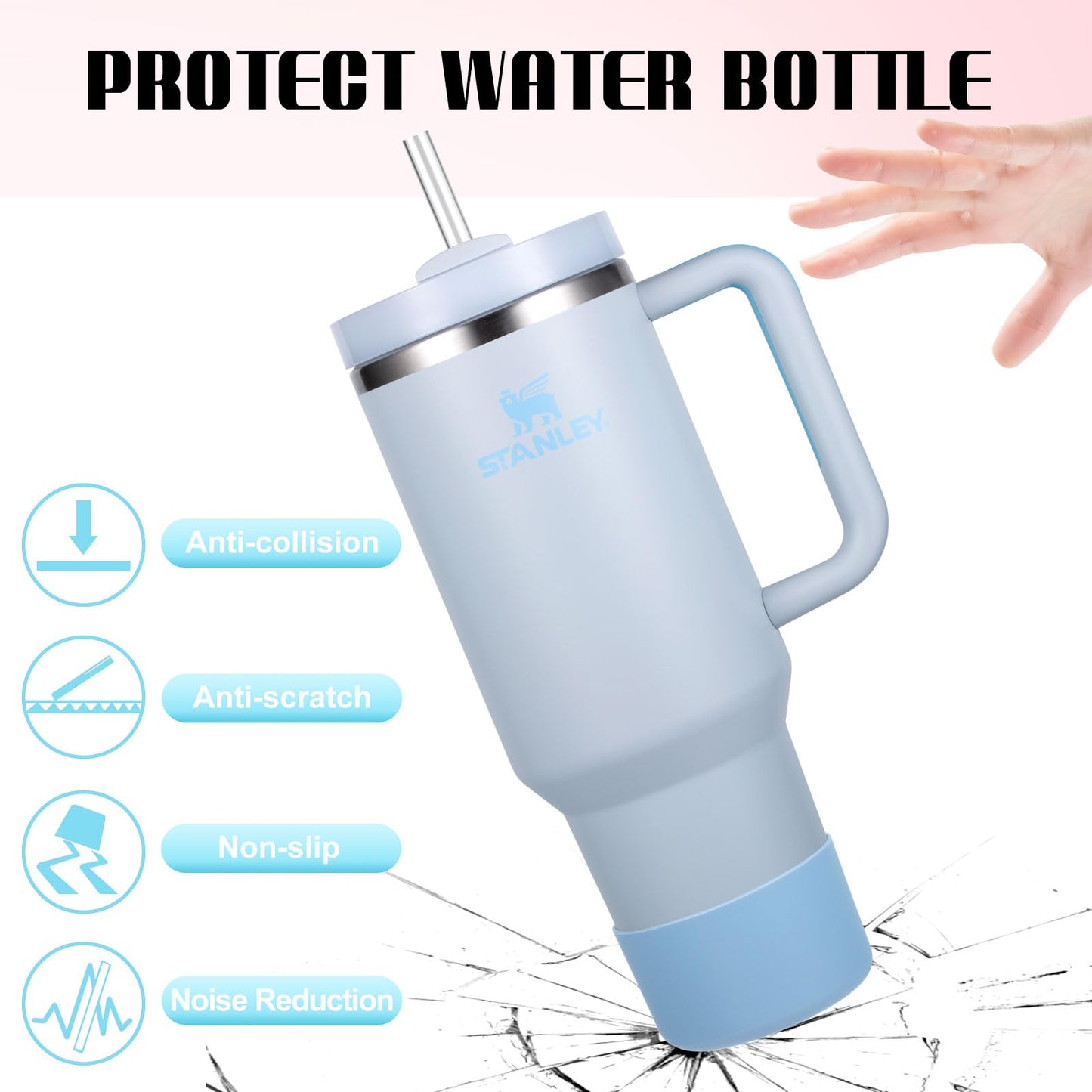 DBIW Boot for Hydro Flask 12-24OZ Water Bottle/Stanley Tumbler 40OZ, Bottom Boots for Hydroflask Sports Water Bottles, Silicone Bottom Cover Sleeve (Chambray, Fits Stanley Cups + Hydro 12-24 oz)