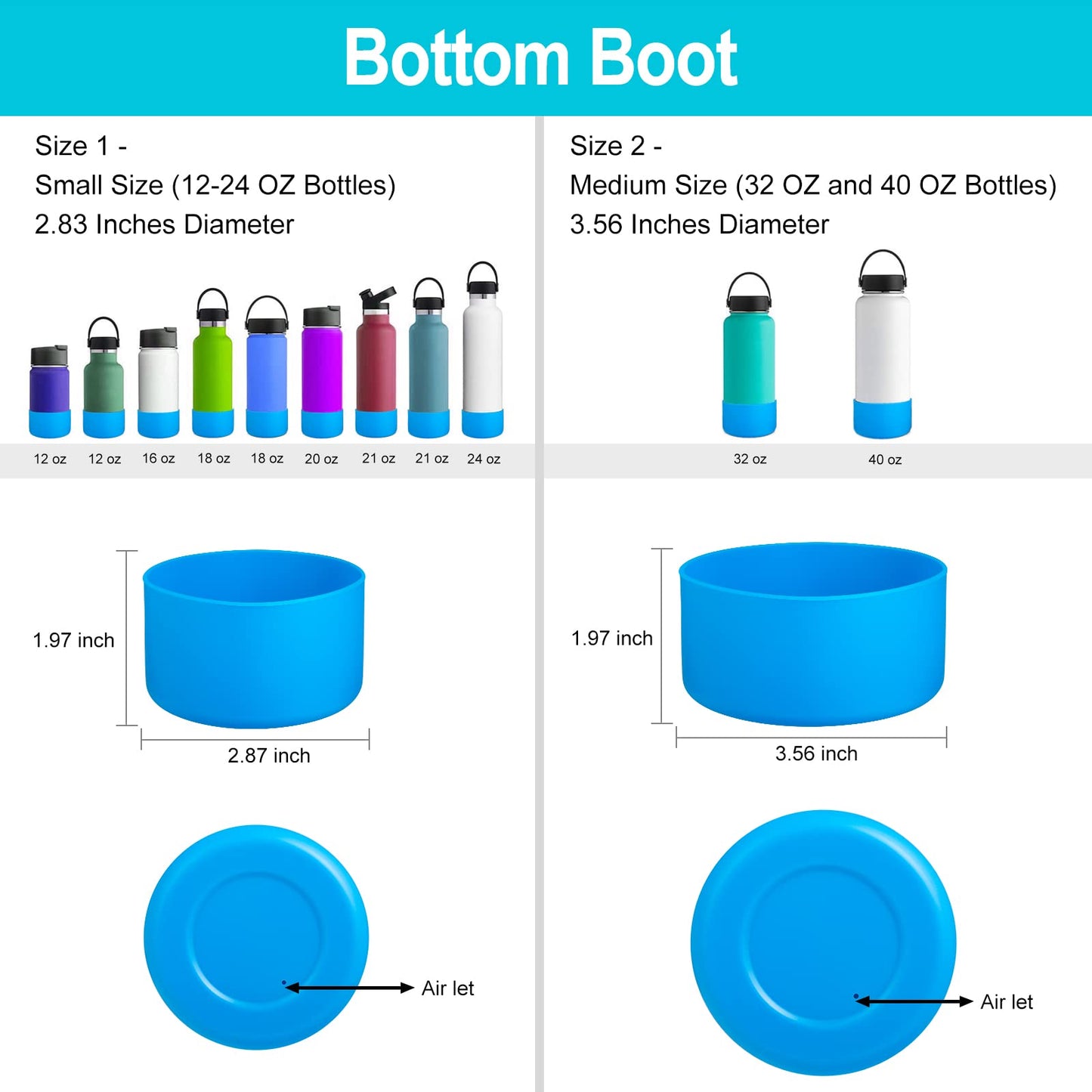DBIW Boot for Hydro Flask 12-24 OZ Water Bottle/Stanley Tumbler, Bottom Boots for Hydroflask Sports Water Bottles, Silicone Bottom Cover Sleeve (Blue, Fits Stanley Cups + Hydro 12-24 oz)