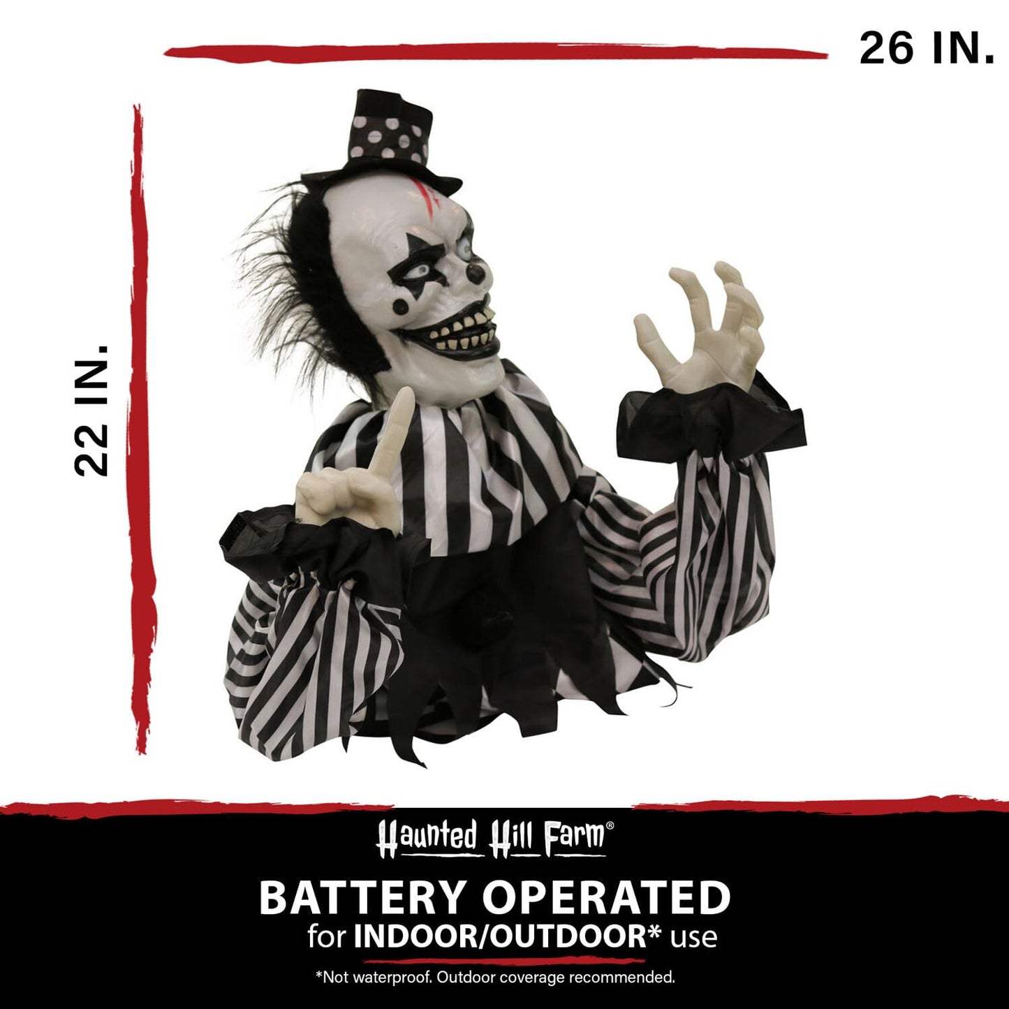 Haunted Hill Farm Scary Talking Groundbreaker Clown, Halloween Animatronic with Motion and Touch Activated Lights and Sounds, Battery Operated Indoor or Covered Outdoor Halloween Decorations