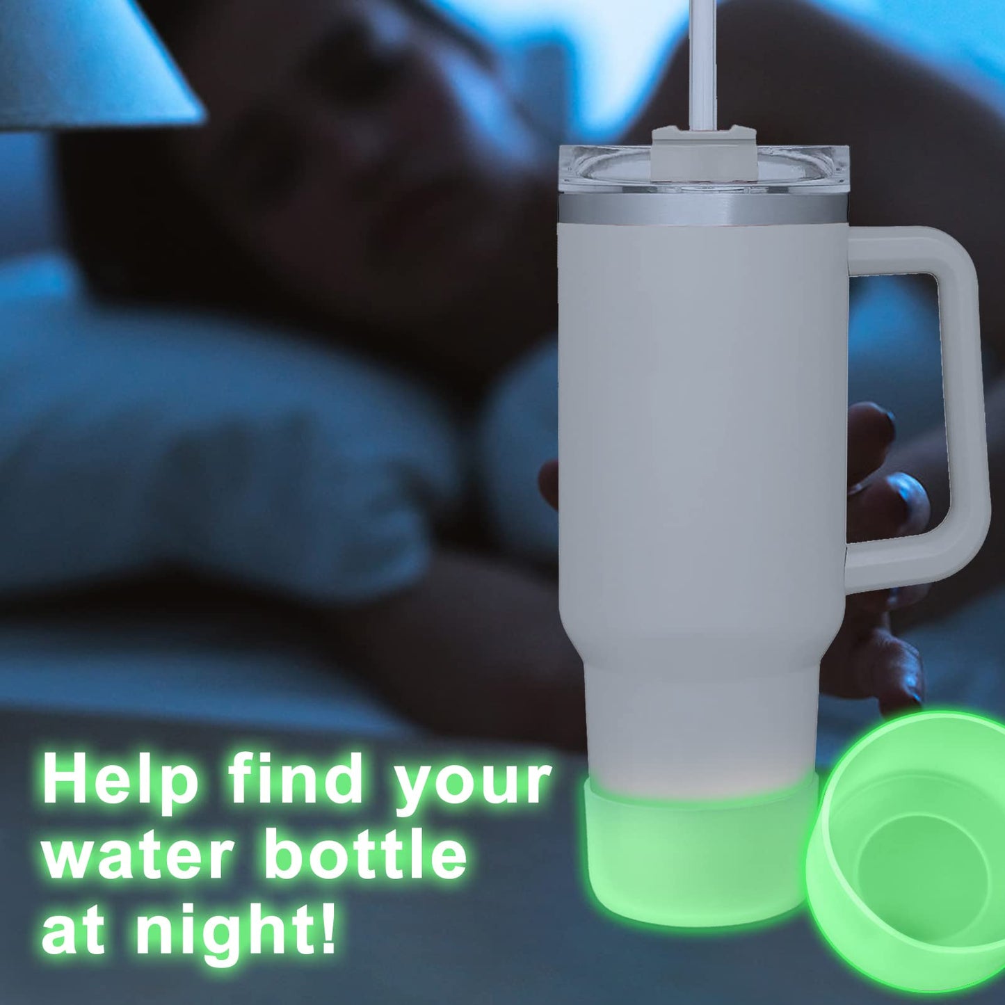 AIERSA Neon Green Silicone Cup Boot Sleeve for Stanley Quencher 40oz 30oz Tumbler with Handle, for IceFlow 20oz 30oz, 2pcs Protective Bottom Cover for Stanley Tumbler Accessories, Glow in the Dark