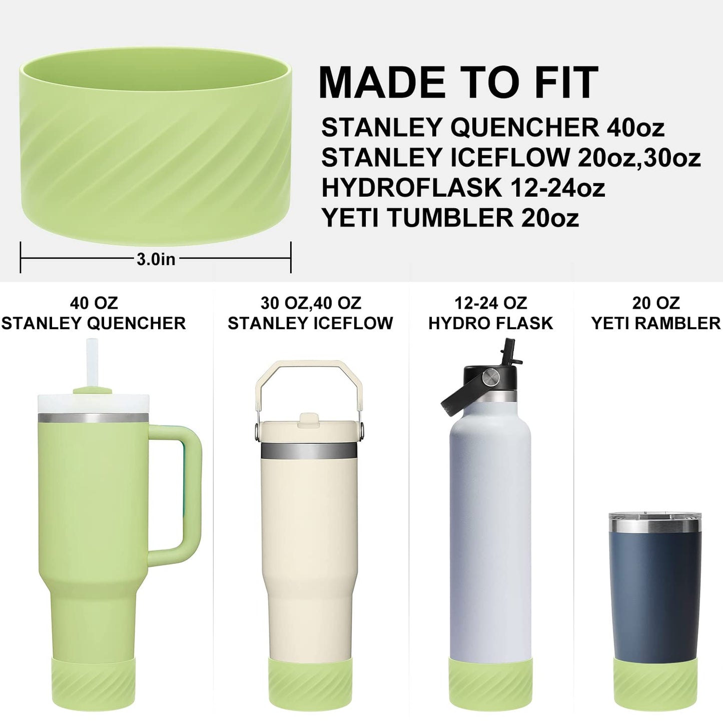 Affute Protective Silicone Boot for Stanley Quencher H2.0 40 oz & IceFlow Flip 20 oz 30 oz and hydroflask 12-24 oz, Anti-Slip Bottle Bottom Sleeve Cover (Citron)