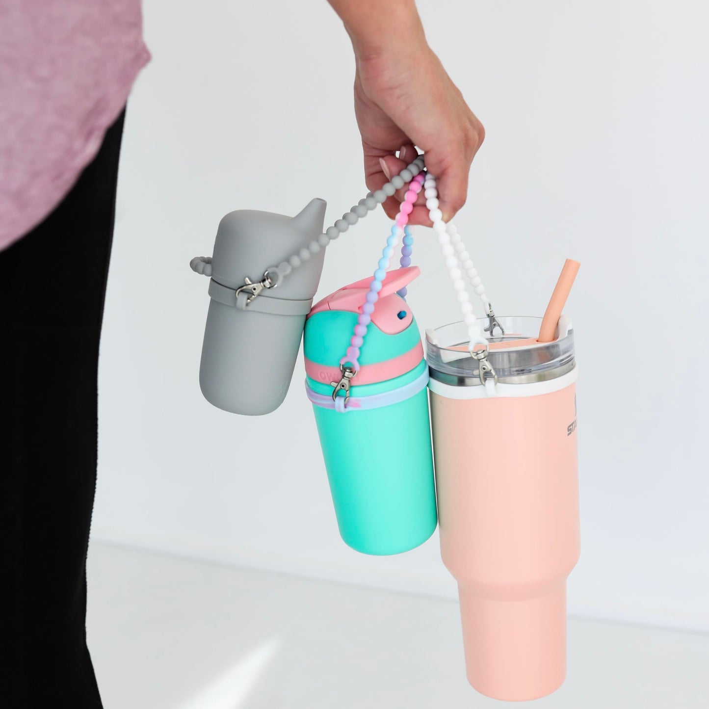 Ryan & Rose Water Bottle Handle - Water Bottle Sling, Carrier, Holder with strap - Soft Durable Silicone - Fits Most 8-40oz Bottles - Compatible Stanley Cup Accessories (Spree)