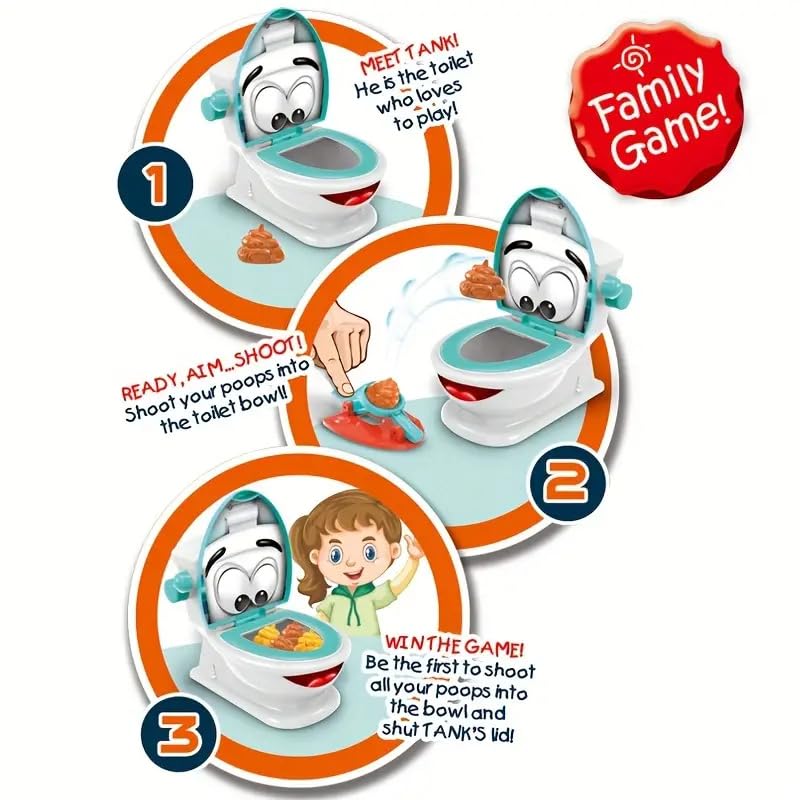 Poop Shoot Toilet Game, Funny Poop Family Board Game for Kids and Adults, Includes 12 Poop Toys, 2 Launchers and A Sticker, Gift for 4+ Year Olds Kids