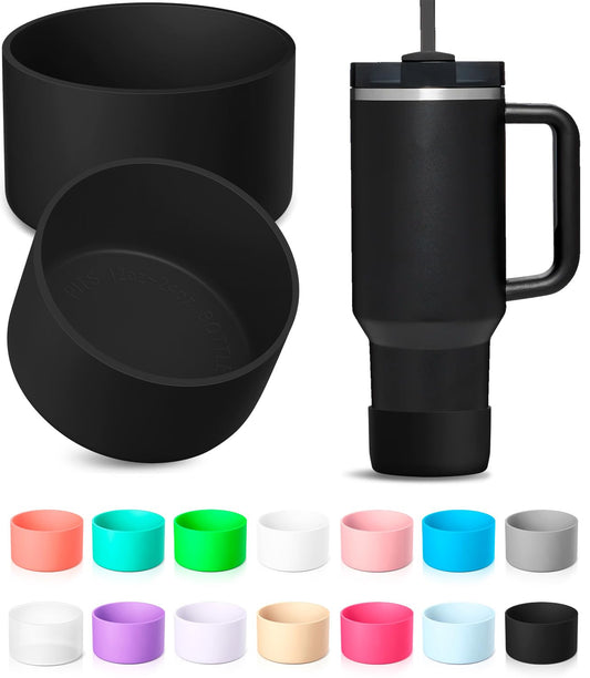 KTKUDY 2Pcs Silicone Boot for Stanley Quencher Tumbler H2.0 30 oz 40 oz & IceFlow 20 oz 30 oz & intended for Hydro Flask Water Bottle 12-24 oz - Cup Bottom Accessories Fits Stanley Cup, Black