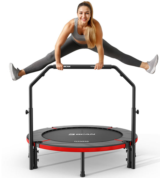 BCAN 40"/48" Foldable Mini Trampoline, Rebounder Trampoline for Adults, U/T Shape Adjustable Foam Handle, Exercise Rebounder for Kids Adults Indoor/Garden Workout, Max Load 330lbs/440lbs