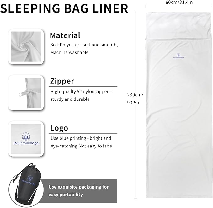 Sleeping Bag Liner for Warm Weather Seasons with Carry Bag - Protable,Lightweight and Skin-Friendly Sleeping Bag for Camping,Hiking and Backpacking.