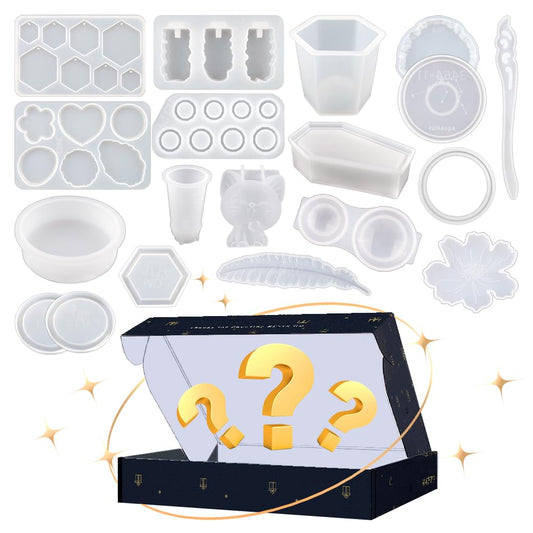 Resin Go 500G Random Resin Molds,Mystery Box Silicone Molds for Epoxy Resin,Blessing Bags Blind Box Moldes De Silicona para Resina,Contains Pendants,Coasters,Trays,Letters and Other Random Moulds
