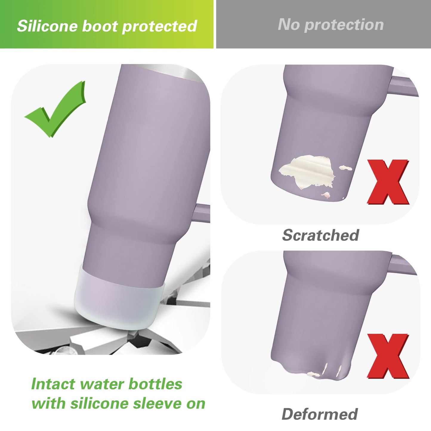 AIERSA 3Pcs Silicone Boot Sleeve for Stanley Quencher 40oz 30oz Tumbler with Handle,for IceFlow 20oz 30oz,Protective Water Bottle Bottom Bumper Cover for Stanley Cup Accessories,Clear,Wisteria,Pink