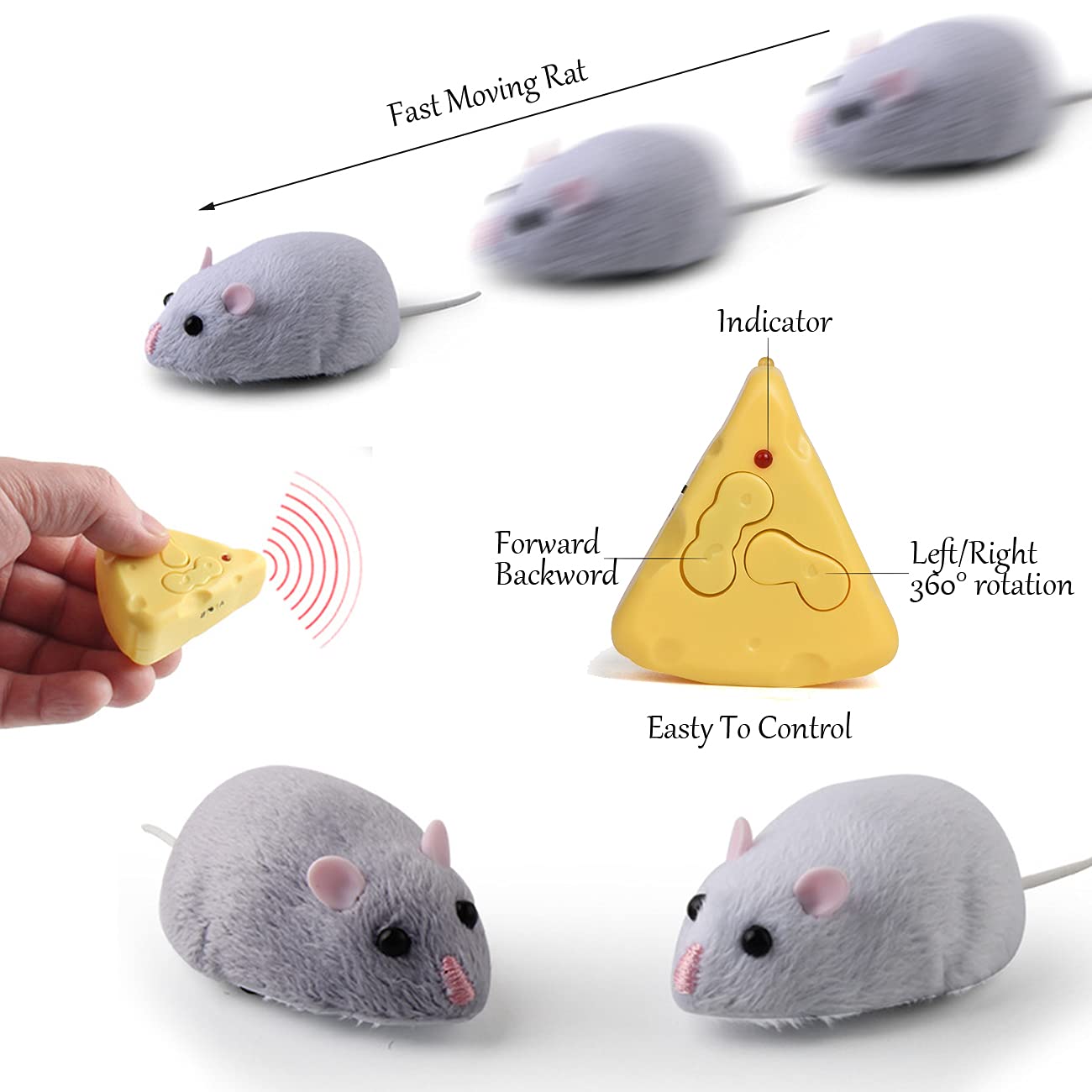 Tipmant Mini Sized RC Mice IR Remote Control Rat Mouse Animal Prank Joke Scary Trick Toys for Cat Dog Kids Christmas Birthday Gifts (Grey)