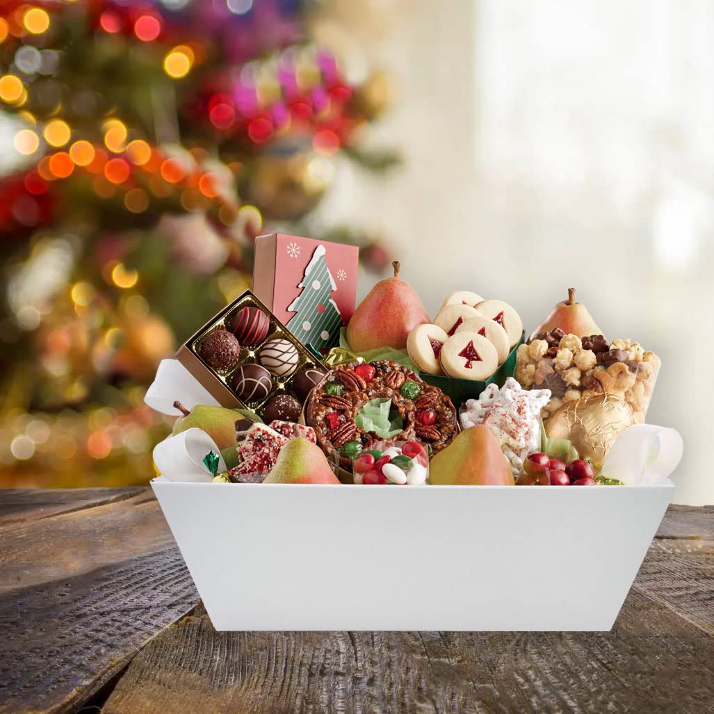 Basket For Gifts Empty, 5 Pk White Empty Gift Baskets To Fill, Sturdy Cardboard Tray With Handles, Large Gift Baskets Empty Bulk For Beautiful Gifts, Christmas, Easter, Bridesmaid, Wedding