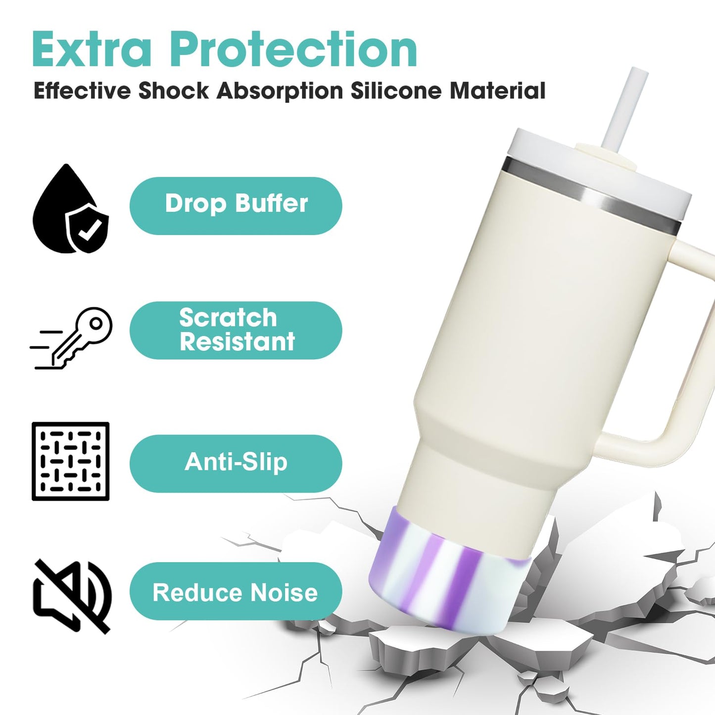Upgrade 2PCS Protective Silicone Boot Bumper for Stanley Quencher Adventure 40oz 30oz IceFlow 20oz 30oz Tumbler, Water Bottle Bottom Sleeve Cover Accessories for Stanley Mug Cup(Purple+White)