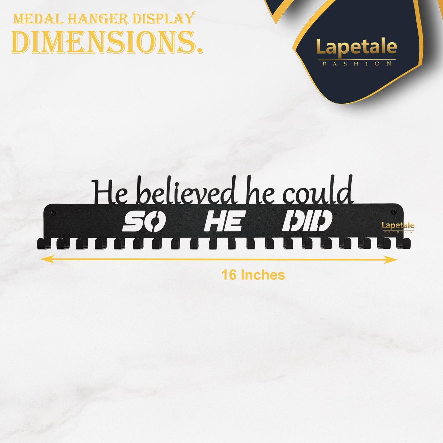 Lapetale Fashion He Believed He Could SO HE DID Medal Hanger Holder Display Rack for All Sports Metal Steel Medal Hanger Holder,Wresting Medal Holder for Boys in 16" Long,Medal Holder for Wall