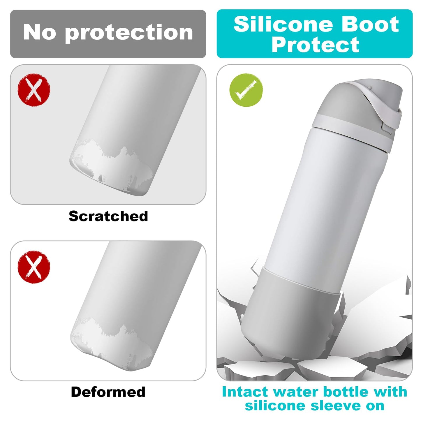 Comheral 2PCS Silicone Water Bottle Boot for Owala 24oz, Anti-Slip Protective Sleeve Bottom Bumper for FreeSip, Twist, and Flip Stainless Steel Bottles, Dishwasher Safe and BPA Free(Gray)
