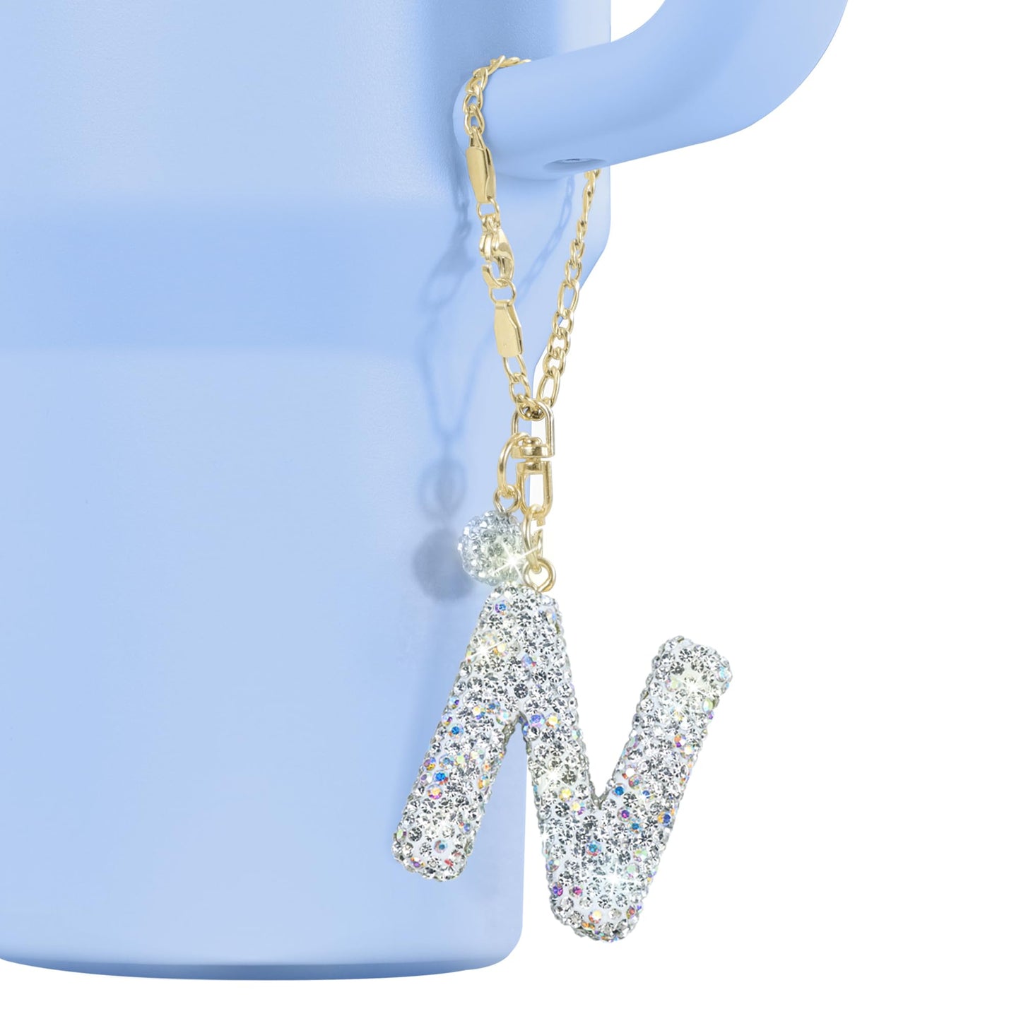 Mokoart Glitter Letter Tumbler Accessories for Stanley Cup, Water Bottle Chain for Stanley/Simple Modern Tumbler with Handle, Cute Initial Name ID with Bling Letter for Stanley Cup Accessories (N)