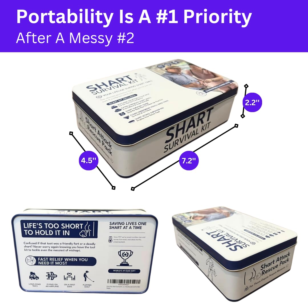 Shart Survival Kit | Funny White Elephant Gag Gift | Hilarious Over The Hill & Retirement Prank Box with Wet Wipes, Disposable Underwear, Tissues & Sharting Survival Badge | Novelty Joke Set for Men