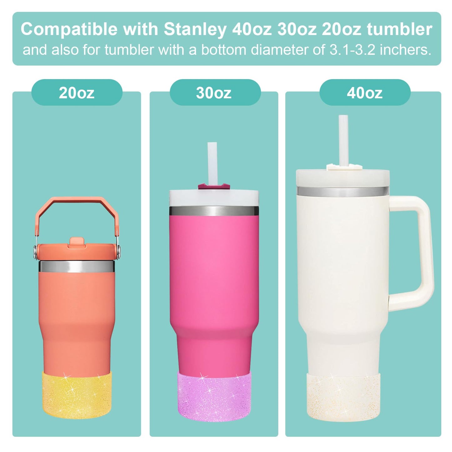 Upgrade 2PCS Protective Silicone Boot Bumper for Stanley Quencher Adventure 40oz 30oz IceFlow 20oz 30oz Tumbler, Water Bottle Bottom Sleeve Cover Accessories for Stanley Mug Cup(Glitter Golden)
