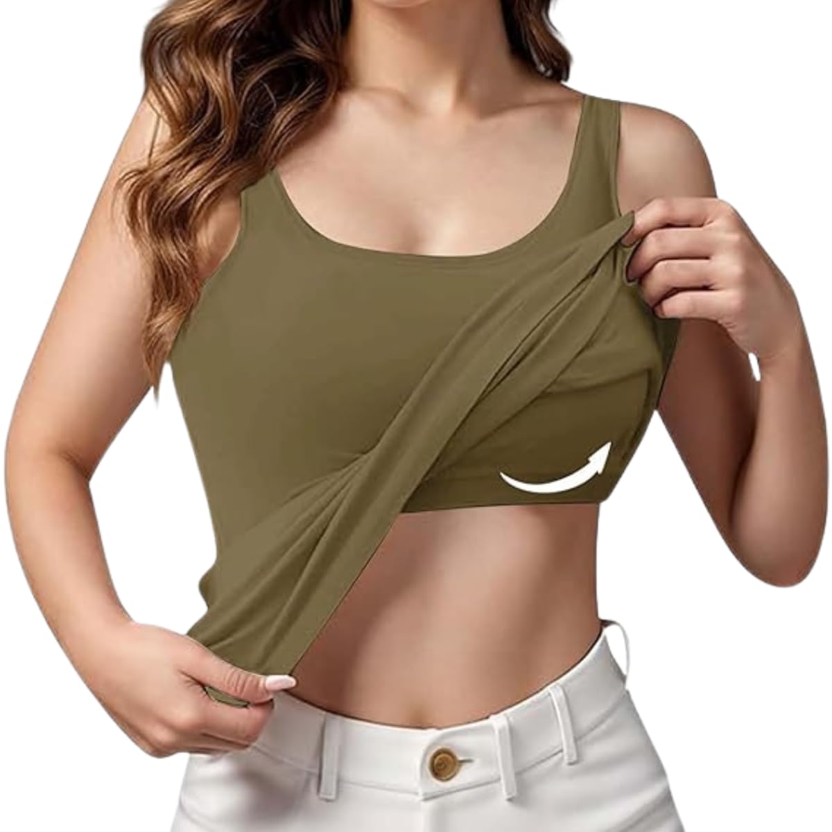 Prime Deals, Sport Tank Tops for Women, Womens Camisoles with Built in Bra Sleeveless Tank Tops Basic Cami Shirts Adjustable Spaghetti Strap Base Layer Army Green