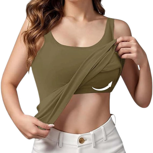 Prime Deals, Sport Tank Tops for Women, Womens Camisoles with Built in Bra Sleeveless Tank Tops Basic Cami Shirts Adjustable Spaghetti Strap Base Layer Army Green