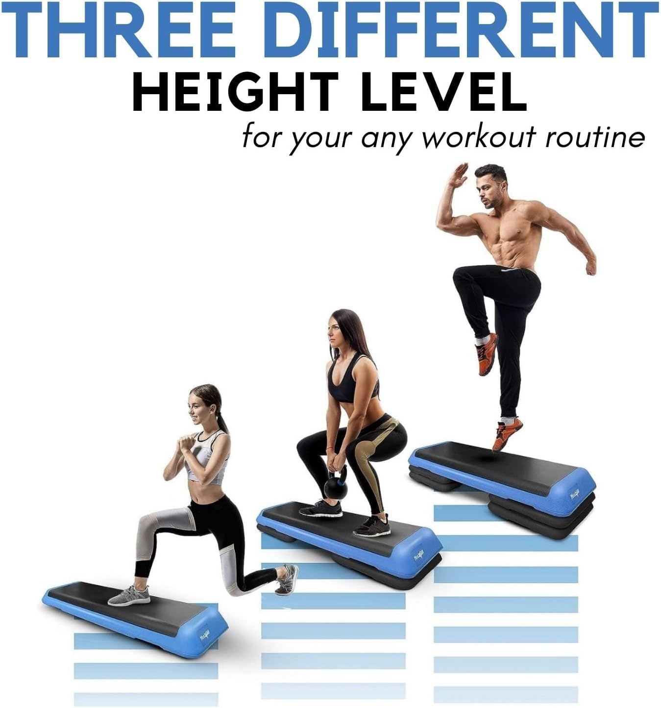 Yes4All Adjustable Workout Aerobic Exercise Step Platform Health Club Size with 4 Adjustable Risers Included and Extra Risers Options - Blue Black