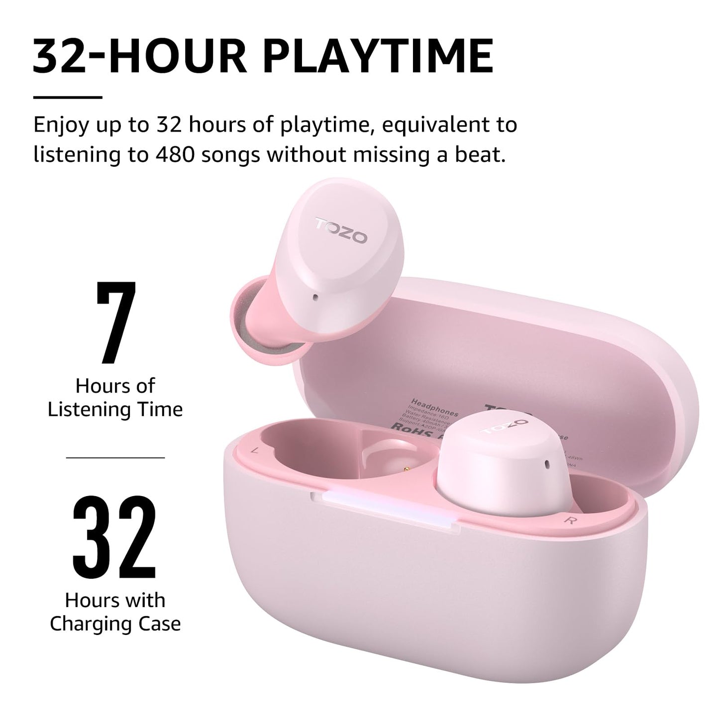 TOZO A1 Wireless Earbuds Bluetooth 5.3 Light Weight in Ear IPX5 Waterproof Headphones 2 Mic for AI Calls, Immersive Premium Sound Bass Headset with Charging Case, 32 Presets EQ Customization via App