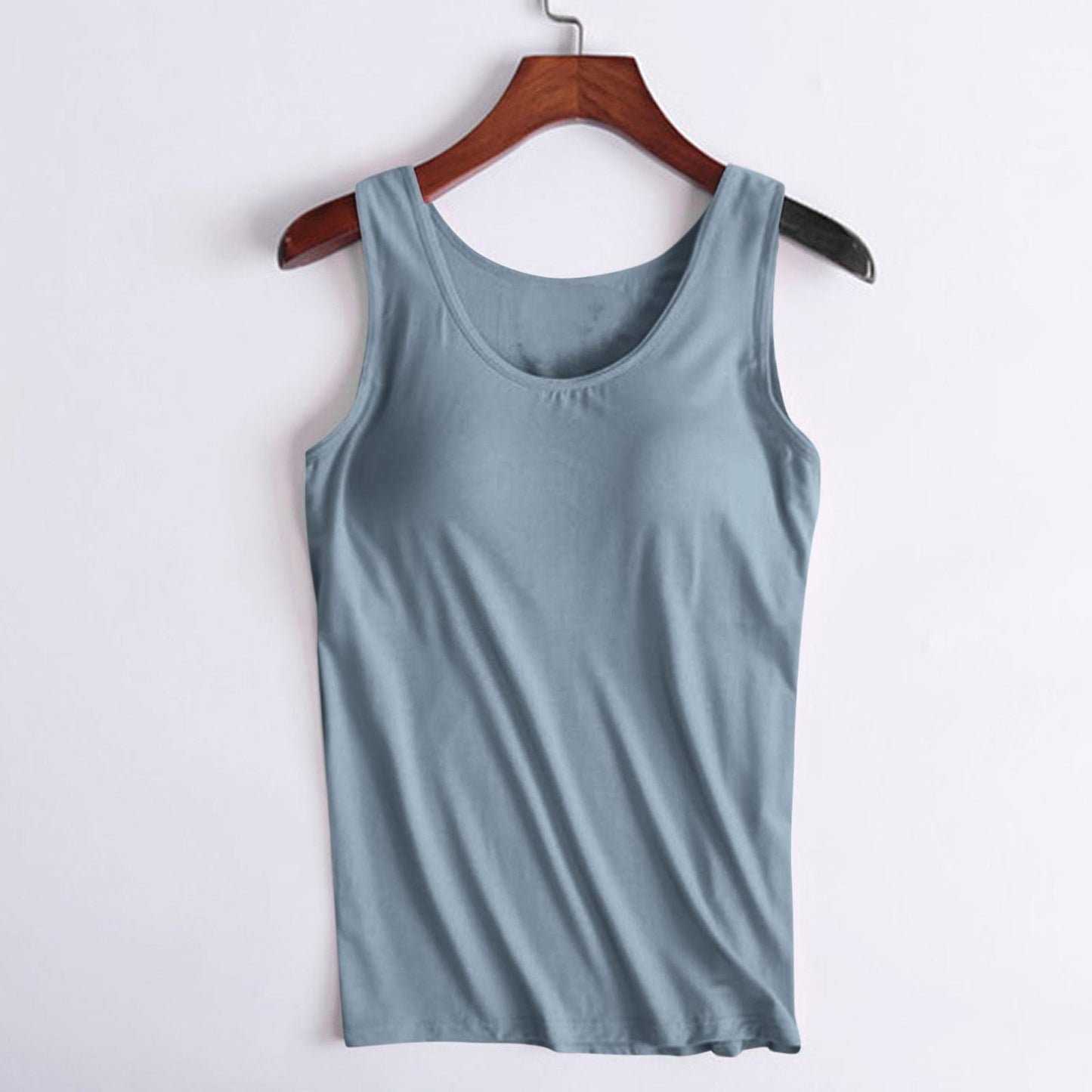 Prime of Day Deals Today 2024, Crop Workout Tops for Women, Womens Camisoles with Built in Bra Sleeveless Tank Tops Basic Cami Shirts Adjustable Spaghetti Strap Base Layer Light Blue