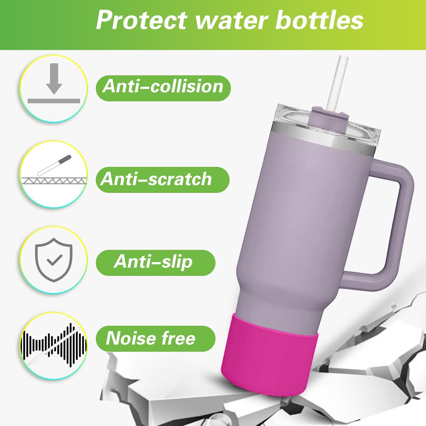 AIERSA 2Pcs Silicone Boot Sleeve for Stanley Quencher 40 oz 30 oz Tumbler with Handle & for IceFlow 20oz 30oz, Protective Water Bottle Cup Bottom Bumper Cover for Stanley Tumbler Accessories,Dark Pink