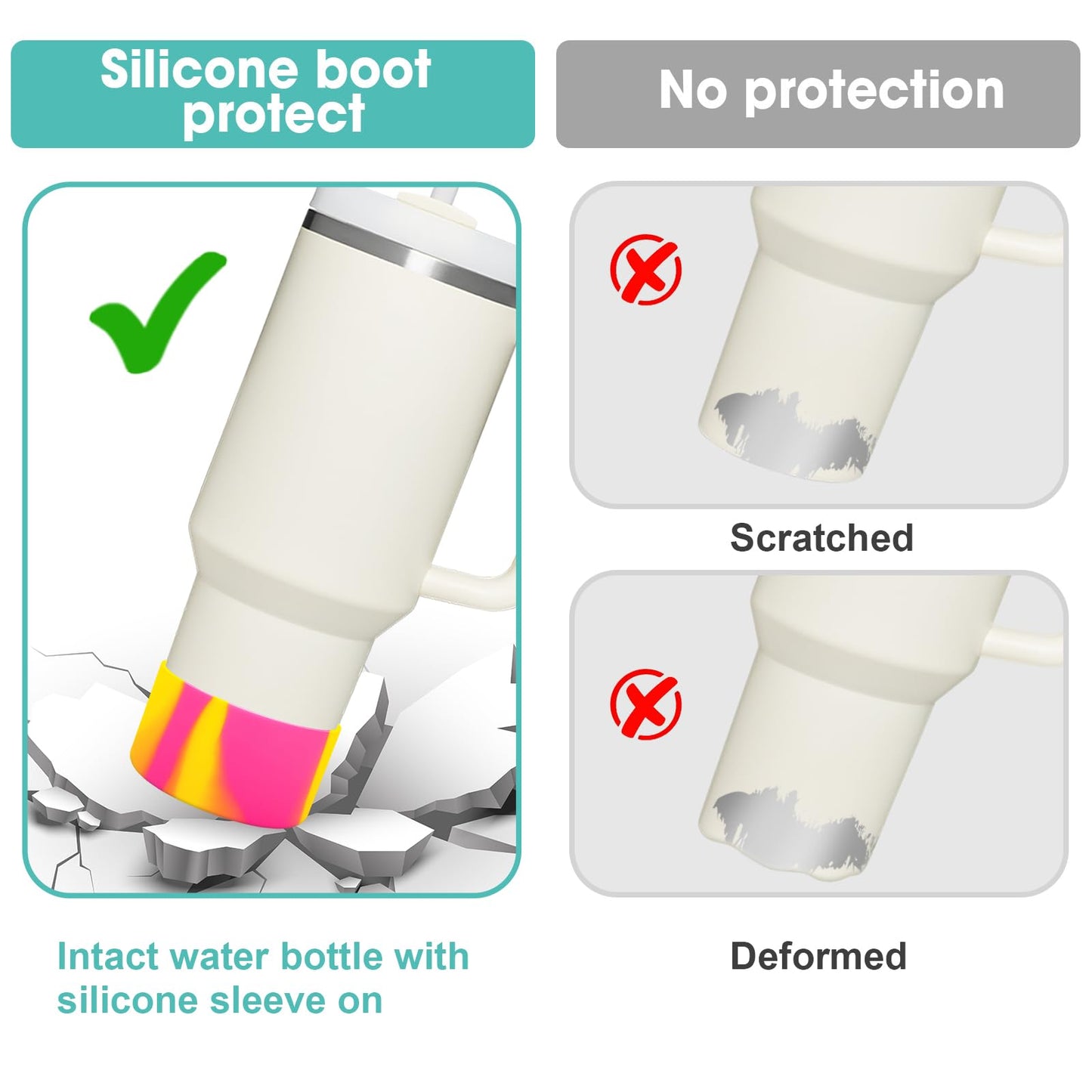 Upgrade 2PCS Protective Silicone Boot Bumper for Stanley Quencher Adventure 40oz 30oz IceFlow 20oz 30oz Tumbler, Water Bottle Bottom Sleeve Cover Accessories for Stanley Mug Cup(Orange+Pink)