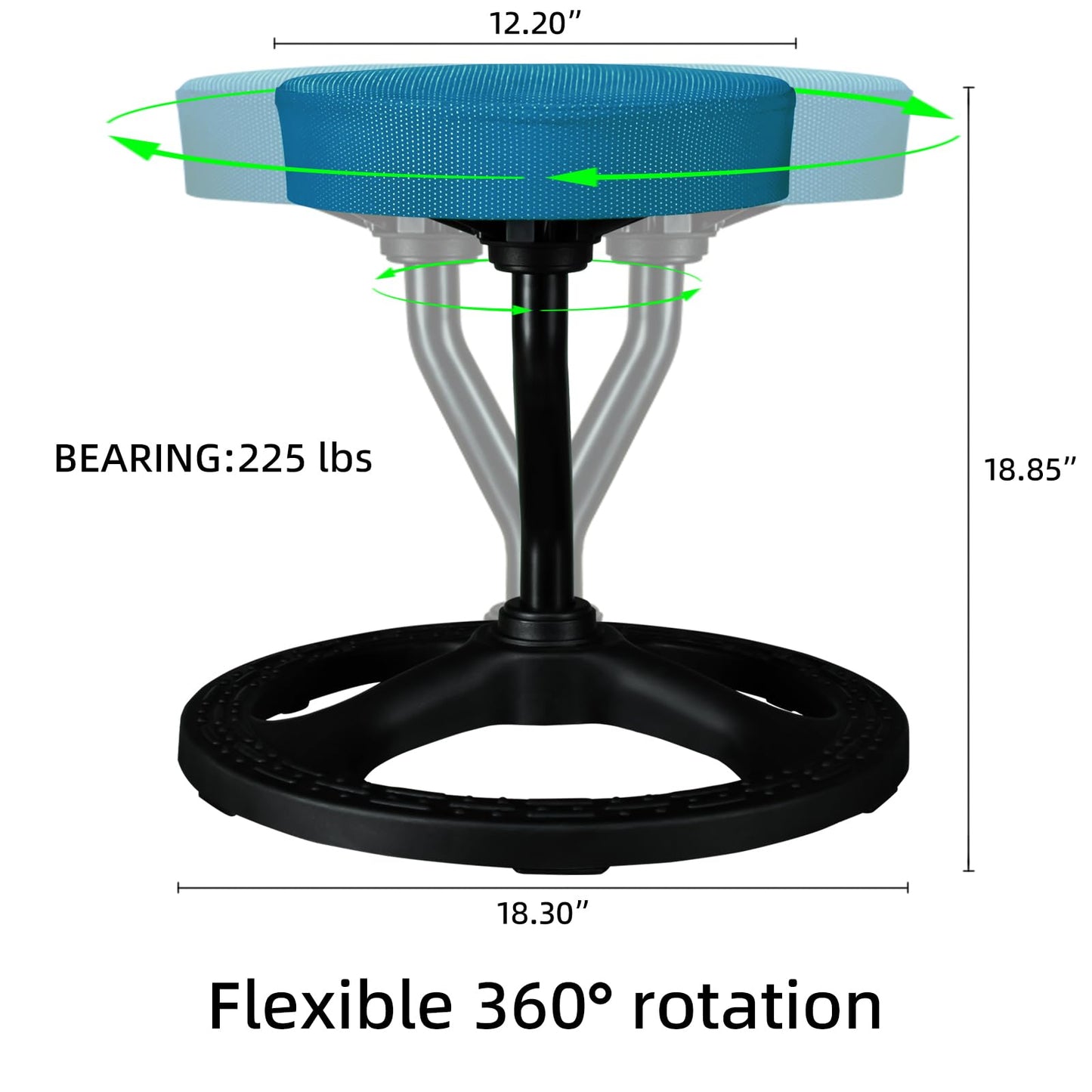 Upaloop Fitness Seat, ADHD Chair Stool for Stability, Balance, Yoga, Office, School, Wellness, Active Sitting with Non-Slip Base and Washable Seat Cover-Blue