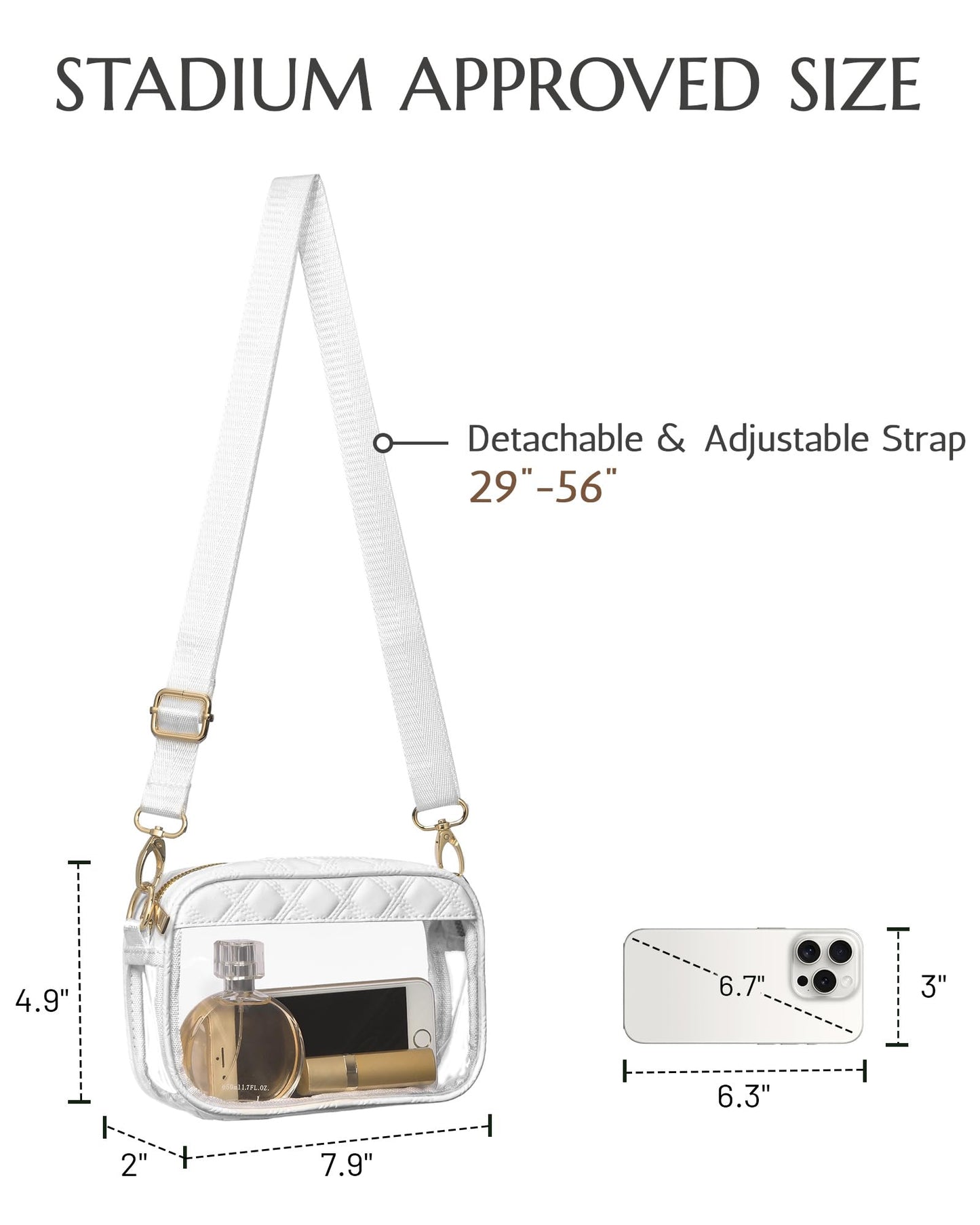 Bulado Clear Crossbody Bag Stadium Approved, Clear Purses for Women Stadium Crossbody for Events Concerts Sports Outfits