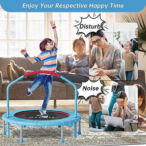 CLORIS 38in/40in/48in Folding Trampoline Mini Rebounder Fitness Trampoline with Adjustable Foam Handle for Kids/Adult, with safty Padded Cover Best Gift for Kids/Adult (48in-Black)