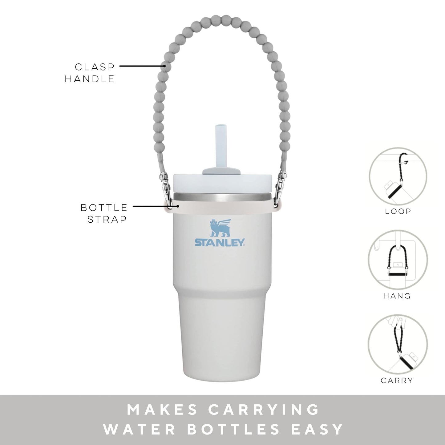 Ryan & Rose Water Bottle Handle - Water Bottle Sling, Carrier, Holder with strap - Soft Durable Silicone - Fits Most 8-40oz Bottles - Compatible Stanley Cup Accessories (The America)