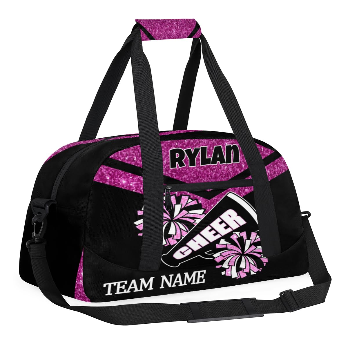 Voloreju Personalized Name Glitter Cheer Bags for Girls Boy Customize Travel Duffle Bag Foldable Sports Bag Kids Gym Bag