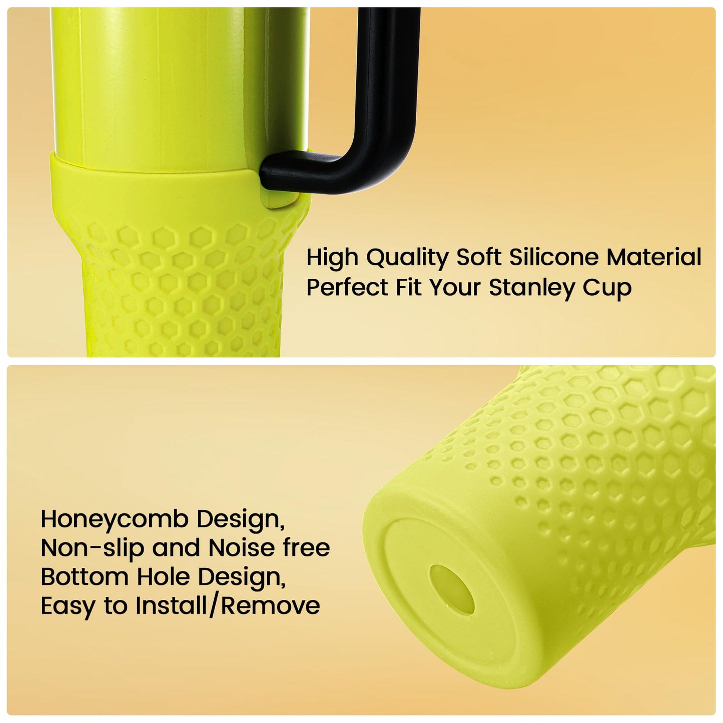 Thxbag Silicone Boot for Stanley Cup 30 oz, Yellow Neon Boot Sleeve Cover Fit with Stanley H2.0 and Quencher Adventure Tumbler Accessories (Neon Yellow, 30oz&20oz)