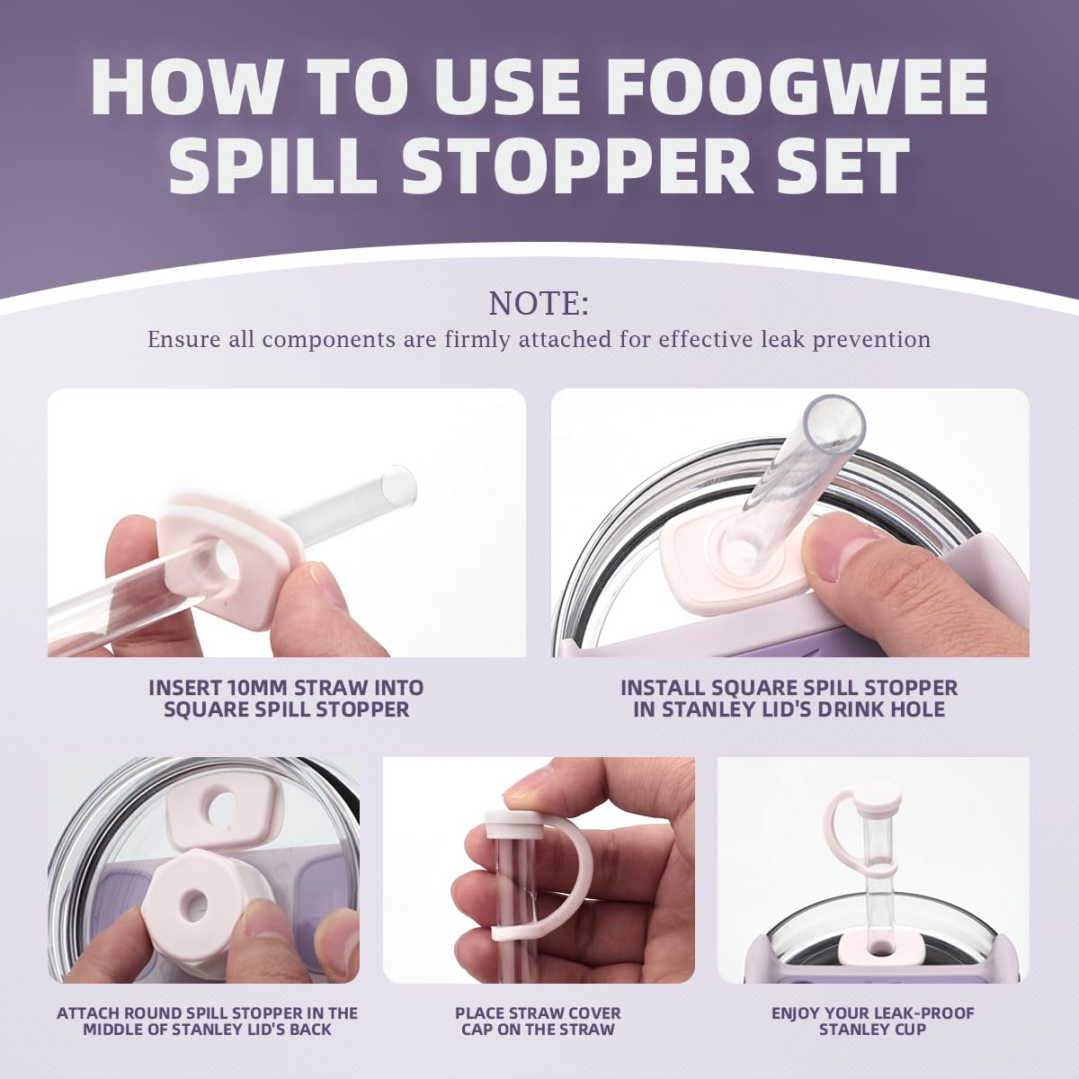 Silicone Spill Stopper Sets for Stanley 40/30 oz Quencher H2.0&1.0 Tumbler with Handle, Cup Accessories with Straw Cover Caps, Leak Stoppers, Spill Stoppers for Stanley Cup Lid(6Pcs Version 1.0&2.0)
