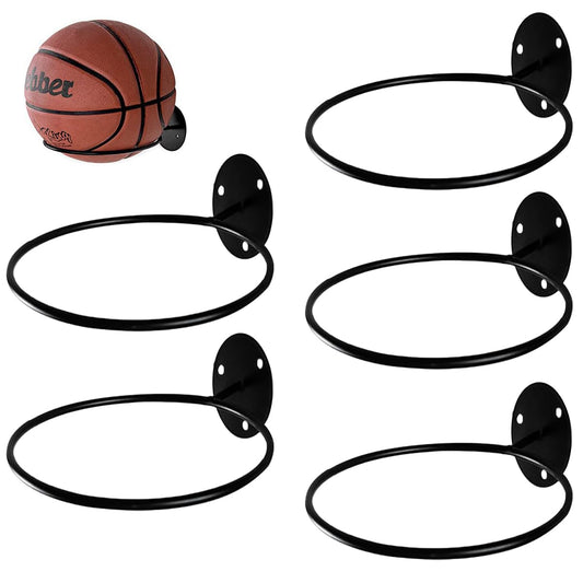 RT&BS Basketball Holder Wall Mount, 5pcs Ball Display Wall Storage for Basketball, Soccer Ball, Volleyball, Football, Rugby