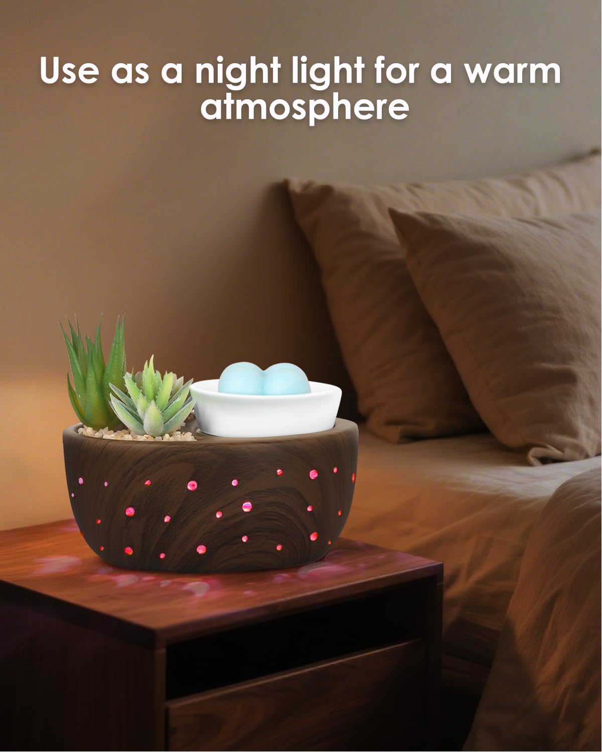 LUXARAPY Ceramic Wax Melt Warmer, 4-in-1 Electric Wax Warmer with PTC Heating Plate and LED Lighting, Succulent Bowl for Wax Melting, Mug Warming, Oil Diffusion, Home Office Spa Decor