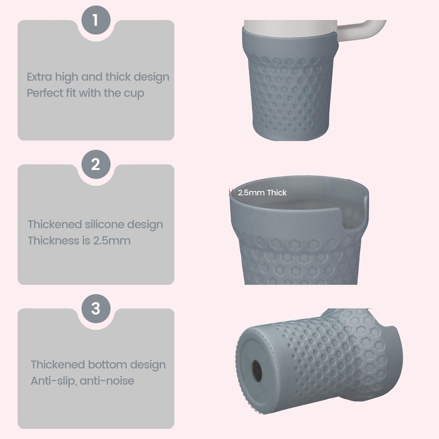 Thxbag Silicone Boot for Stanley Cup 30oz / 20oz, Grey Boot Sleeve Cover Fit with Stanley H2.0 and Quencher Adventure Tumbler Accessories (30 oz & 20 oz, Grey)
