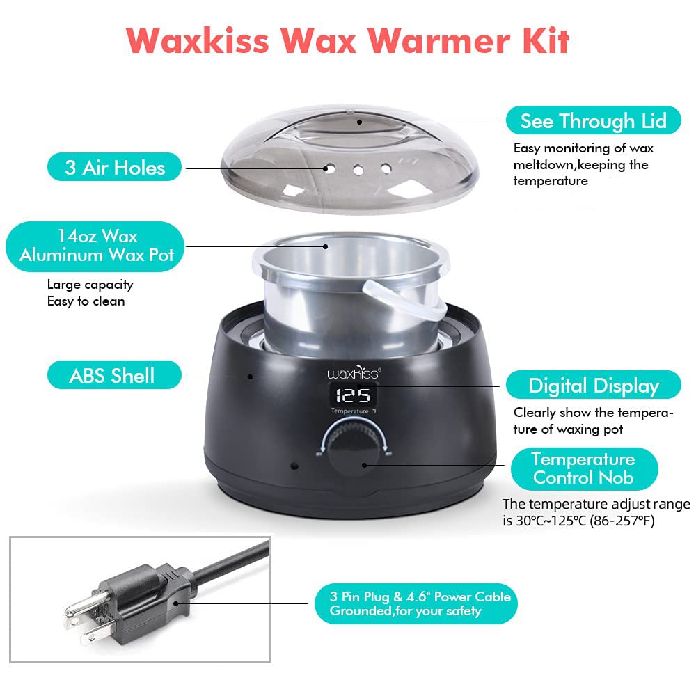 waxkiss Digital Hair Removal Warmer with See-Through Lid and 14oz Pot